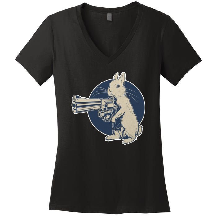 Hare Trigger Gangster Bunny Women's V-Neck T-Shirt