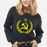 Hammer And Sickle Star CCCP Soviet Union Red Cropped Pullover Crew