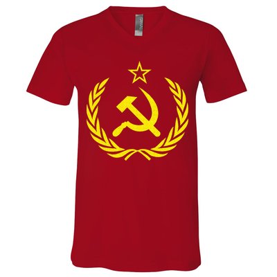 Hammer And Sickle Star CCCP Soviet Union Red V-Neck T-Shirt