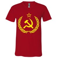 Hammer And Sickle Star CCCP Soviet Union Red V-Neck T-Shirt