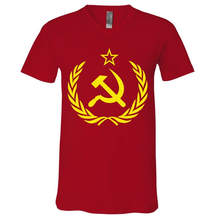 Hammer And Sickle Star CCCP Soviet Union Red V-Neck T-Shirt