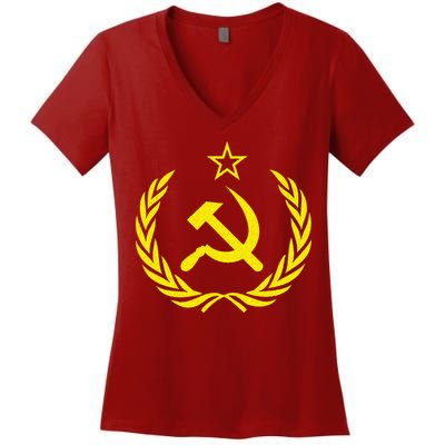 Hammer And Sickle Star CCCP Soviet Union Red Women's V-Neck T-Shirt