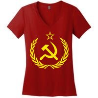 Hammer And Sickle Star CCCP Soviet Union Red Women's V-Neck T-Shirt