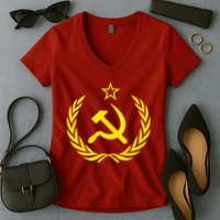 Hammer And Sickle Star CCCP Soviet Union Red Women's V-Neck T-Shirt
