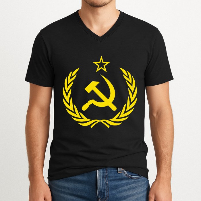 Hammer And Sickle Star Cccp Soviet Union Red V-Neck T-Shirt