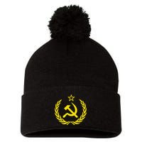 Hammer And Sickle Star Cccp Soviet Union Red Pom Pom 12in Knit Beanie