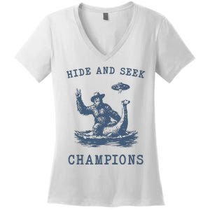 Hide And Seek Ufo Retro Bigfoot Women's V-Neck T-Shirt