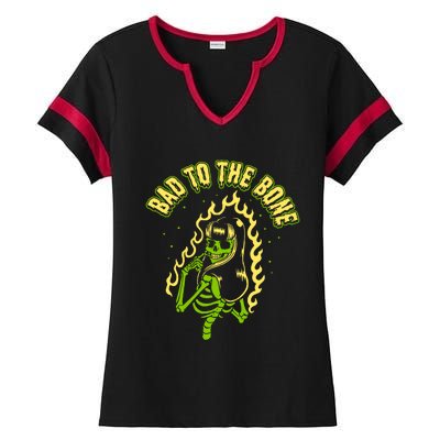 Horror Art Sexy Pinup Skeleton Psychobilly Punk Art Gift Ladies Halftime Notch Neck Tee