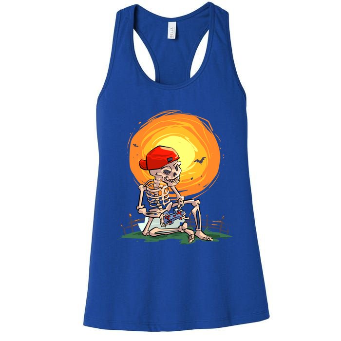 Halloween Awesome Skeleton Gamer Gaming Gift Women's Racerback Tank