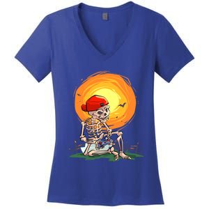 Halloween Awesome Skeleton Gamer Gaming Gift Women's V-Neck T-Shirt