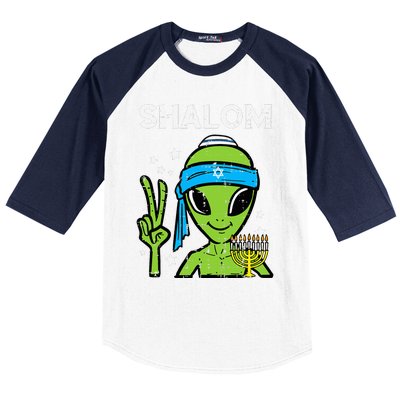 Hanukkah Alien Shalom Chanukah Jewish Space  Baseball Sleeve Shirt