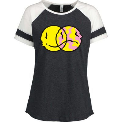 Happy And Sad Emoji Enza Ladies Jersey Colorblock Tee