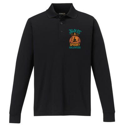 Have A Spooky Halloween Typography Lettering Performance Long Sleeve Polo