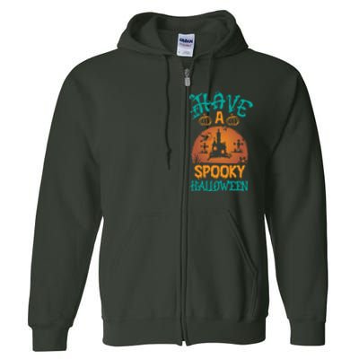 Have A Spooky Halloween Typography Lettering Full Zip Hoodie