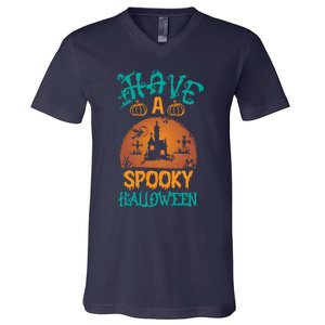 Have A Spooky Halloween Typography Lettering V-Neck T-Shirt