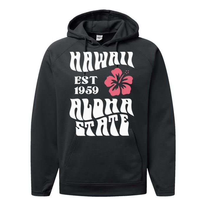 Hawaii Aloha State 1971 Aesthetic Beach Summer Performance Fleece Hoodie