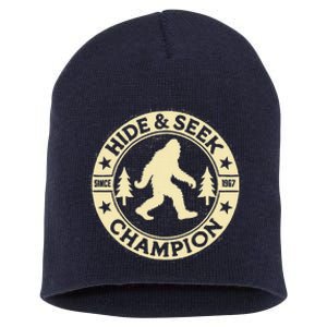 Hide And Seek World Champ Funny Bigfoot Adventure Short Acrylic Beanie