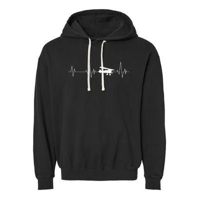 Heartbeat Airplane Single Engine EKG Aviator Flying Pilot Garment-Dyed Fleece Hoodie