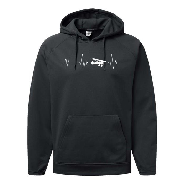 Heartbeat Airplane Single Engine EKG Aviator Flying Pilot Performance Fleece Hoodie