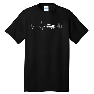 Heartbeat Airplane Single Engine EKG Aviator Flying Pilot Tall T-Shirt