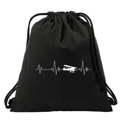 Heartbeat Airplane Single Engine EKG Aviator Flying Pilot Drawstring Bag