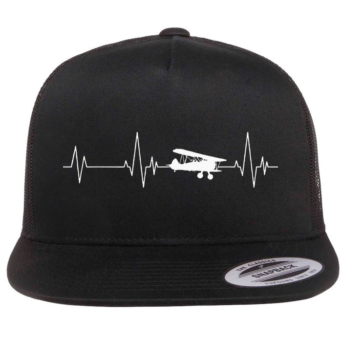 Heartbeat Airplane Single Engine EKG Aviator Flying Pilot Flat Bill Trucker Hat