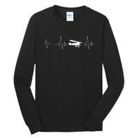 Heartbeat Airplane Single Engine EKG Aviator Flying Pilot Tall Long Sleeve T-Shirt