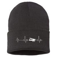 Heartbeat Airplane Single Engine EKG Aviator Flying Pilot Sustainable Knit Beanie