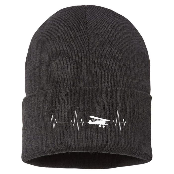 Heartbeat Airplane Single Engine EKG Aviator Flying Pilot Sustainable Knit Beanie