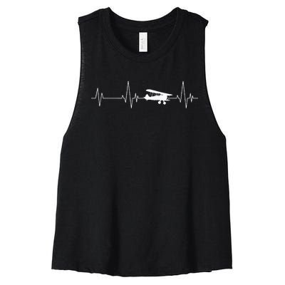 Heartbeat Airplane Single Engine EKG Aviator Flying Pilot Women's Racerback Cropped Tank