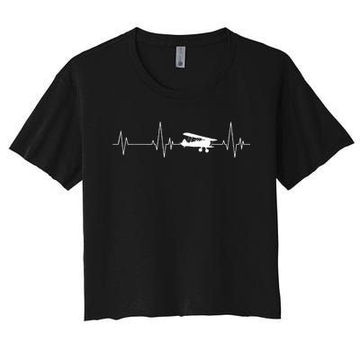 Heartbeat Airplane Single Engine EKG Aviator Flying Pilot Women's Crop Top Tee