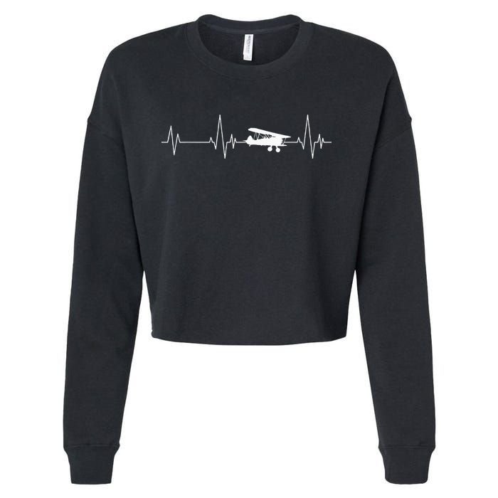 Heartbeat Airplane Single Engine EKG Aviator Flying Pilot Cropped Pullover Crew