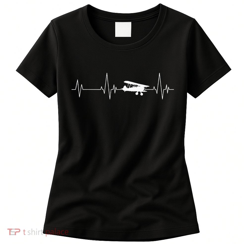 Heartbeat Airplane Single Engine EKG Aviator Flying Pilot Womens T-Shirt