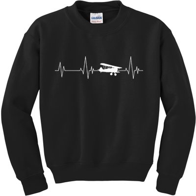 Heartbeat Airplane Single Engine EKG Aviator Flying Pilot Kids Sweatshirt