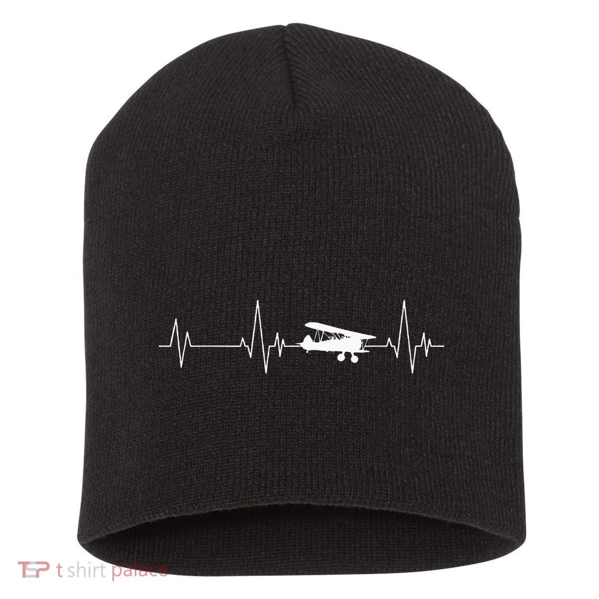 Heartbeat Airplane Single Engine EKG Aviator Flying Pilot Short Acrylic Beanie