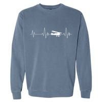 Heartbeat Airplane Single Engine EKG Aviator Flying Pilot Garment-Dyed Sweatshirt