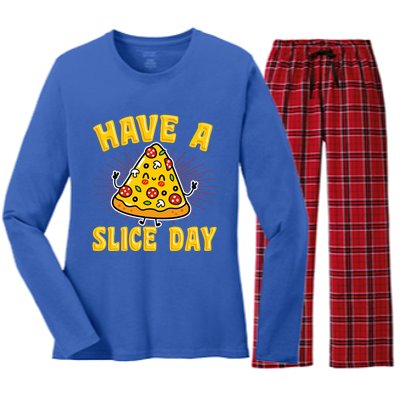 Have A Slice Day Funny Cute Kawaii Pepperoni Pizza Love Gift Women's Long Sleeve Flannel Pajama Set 