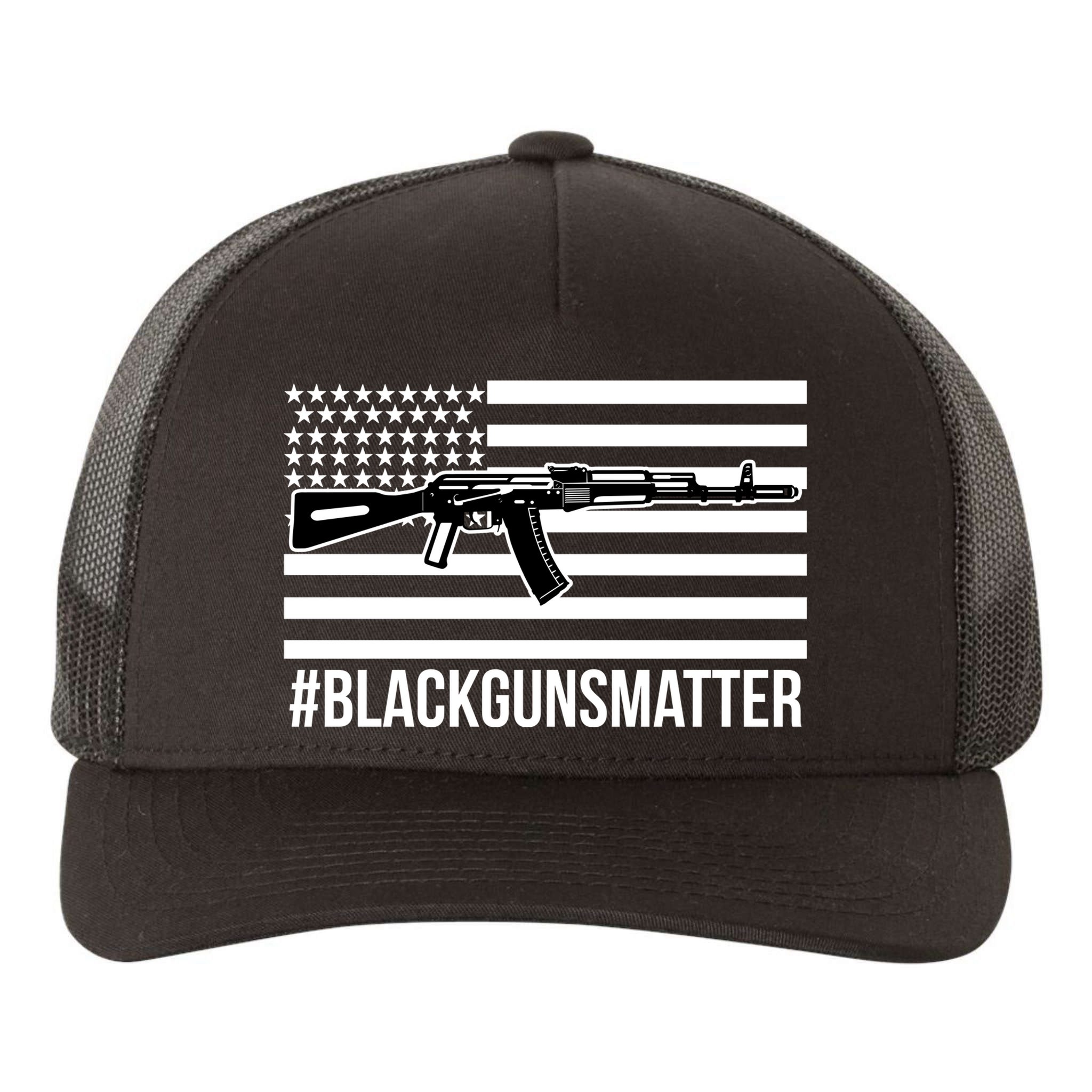 Hashtag Black Guns Matter #blackgunsmatter USA Flag Yupoong Adult 5-Panel Trucker Hat