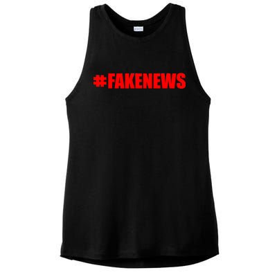 Hashtag Fake News #FAKENEWS Logo Ladies PosiCharge Tri-Blend Wicking Tank