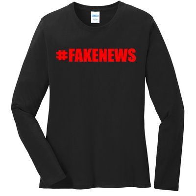 Hashtag Fake News #FAKENEWS Logo Ladies Long Sleeve Shirt