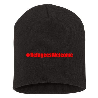 Hashtag Refugees Welcome Anti Travel Ban Short Acrylic Beanie