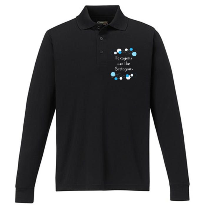 Hexagons are the Bestagons! Geometry Math Teacher Funny Fun Performance Long Sleeve Polo