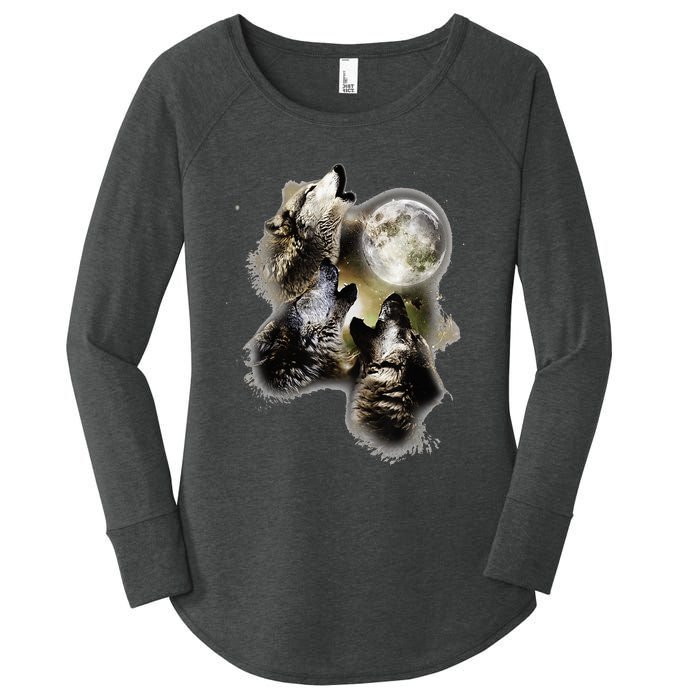 Howling At The Moon Wolves Wolf Animal Women's Perfect Tri Tunic Long Sleeve Shirt