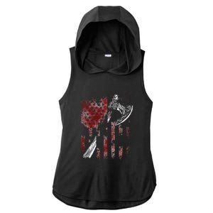 Hatchet Axe Throwing Lumberjack Logger American Flag Ladies PosiCharge Tri-Blend Wicking Draft Hoodie Tank