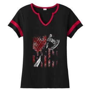 Hatchet Axe Throwing Lumberjack Logger American Flag Ladies Halftime Notch Neck Tee