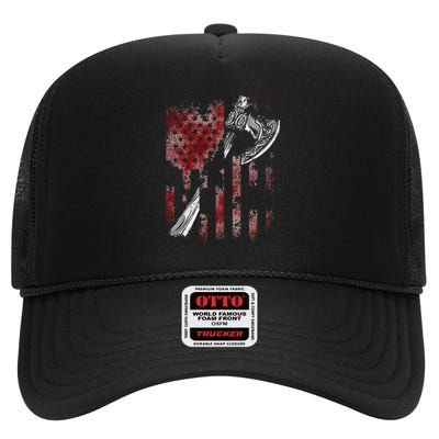 Hatchet Axe Throwing Lumberjack Logger American Flag High Crown Mesh Back Trucker Hat