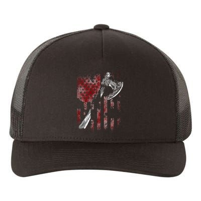 Hatchet Axe Throwing Lumberjack Logger American Flag Yupoong Adult 5-Panel Trucker Hat