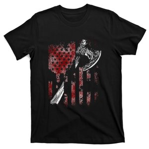 Hatchet Axe Throwing Lumberjack Logger American Flag T-Shirt