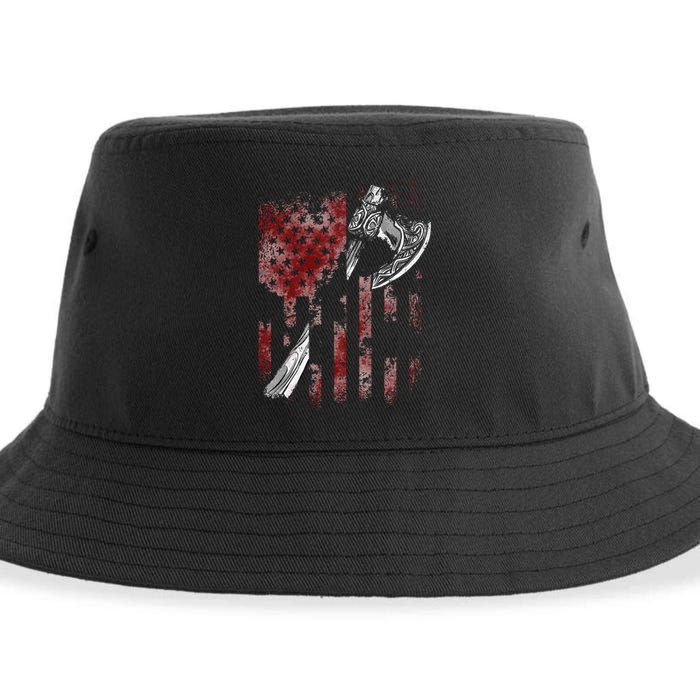 Hatchet Axe Throwing Lumberjack Logger American Flag Sustainable Bucket Hat