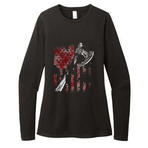 Hatchet Axe Throwing Lumberjack Logger American Flag Womens CVC Long Sleeve Shirt